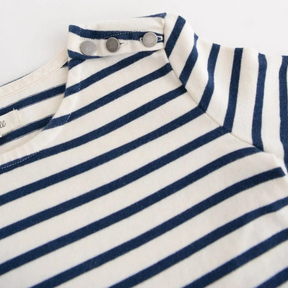 Madewell White Navy Stripe Half Sleeve A-Line Heavy Knit Shift Midi Dress XXS - Picture 6 of 9